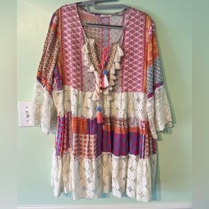 MIHOS Italy Boho Tassels & Lace Tunic Flowy Dress /Top